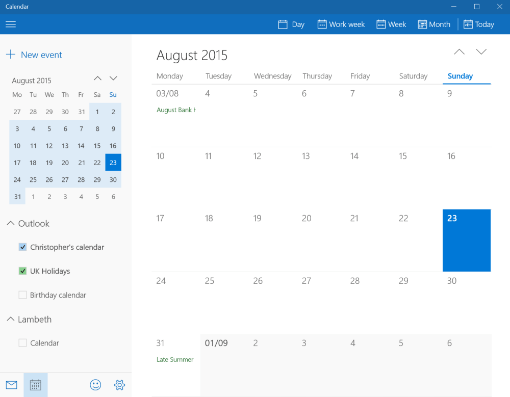 Windows 10 birthday calendar